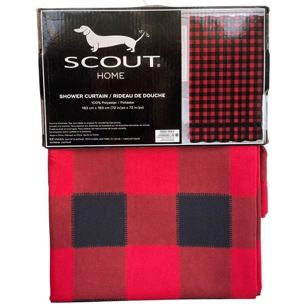 Scout Brand Red Black Buffalo Plaid Shower Curtain NWT